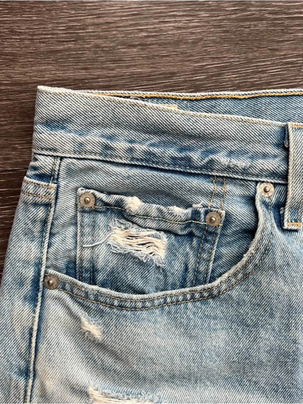 Levi’s Premium 501 Original High Rise Distressed Cutoff Big E Denim Shorts